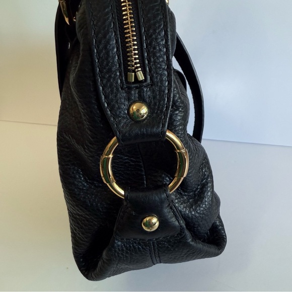 Michael Kors Black Pebbled Leather Tote Satchel Shoulder Bag Gold Hardware - Picture 4 of 11